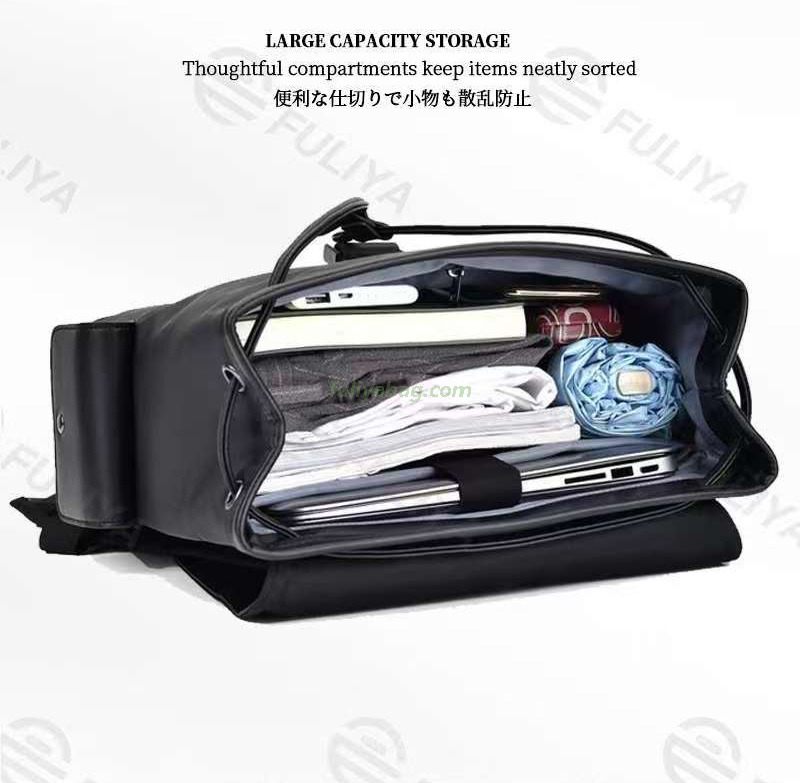 Fashion Waterproof Pu Leather Black Travel Business Laptop Back Bag College Student School Bag Luxury Men Backpack