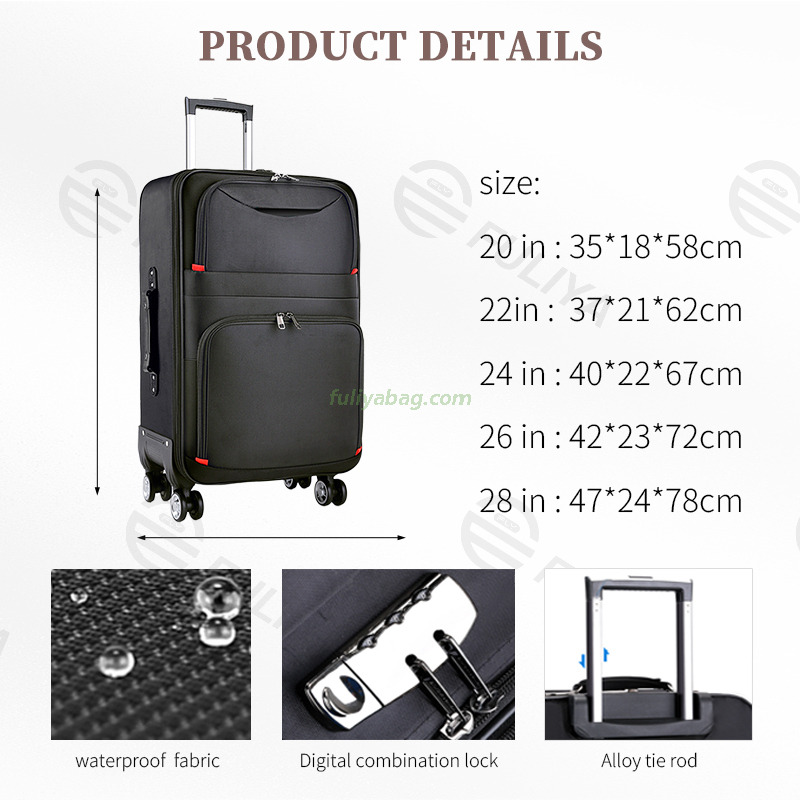 Customization Oxford Large Capacity Waterproof Cloth Luggage Set Soft Zipper Travel Bag Trolley Suitcase