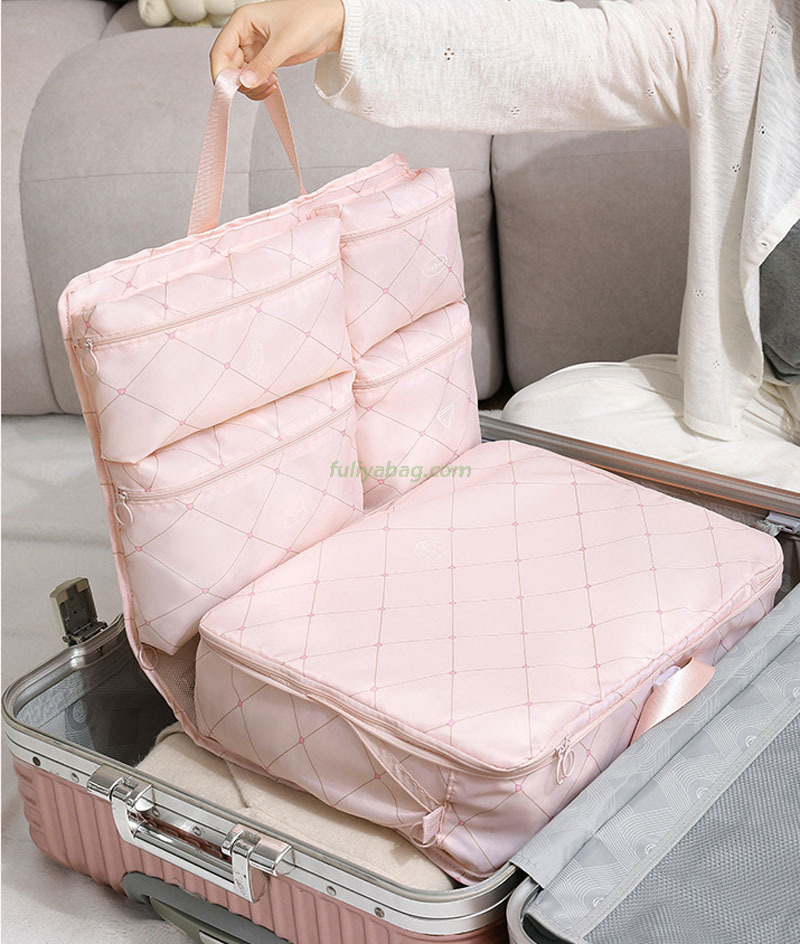 Fuliya Multifunctional Waterproof Hanging Suitcase Organizer Fashionable Zipper Clothing Underwear Socks Travel Storage Bag