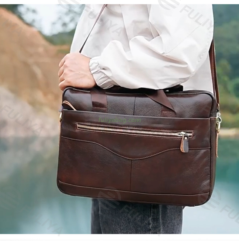 Wholesale Vintage Men's Leather Briefcase Laptop Bag Waterproof Shoulder Bag Business Man Handbag Briefcase
