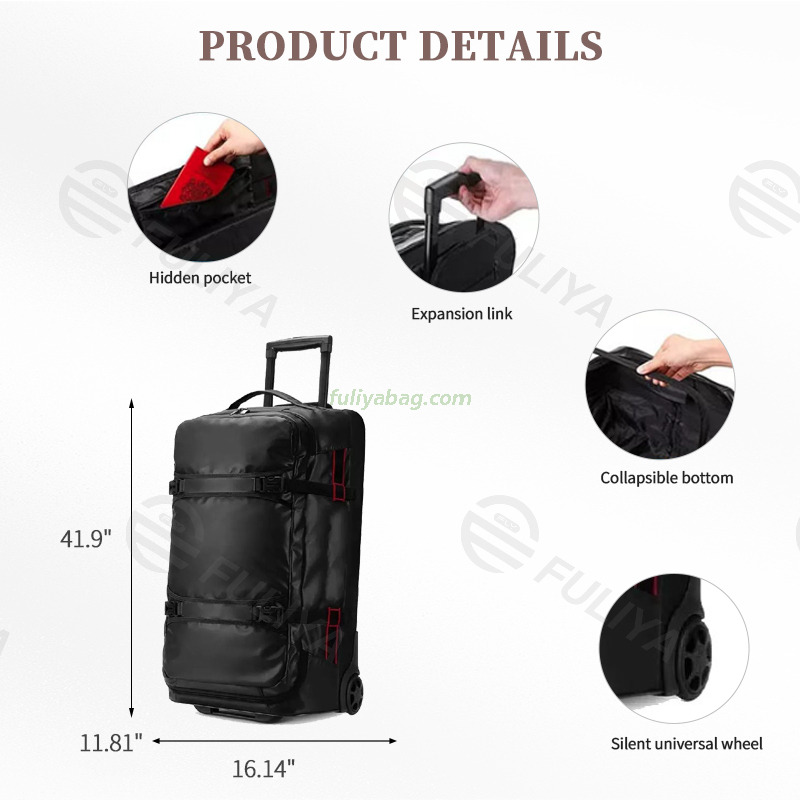 Customized Waterproof Soft Roller Camping Bag 60L Wheeled Luggage Duffel Sports Trolley Rolling Gym Travel Bag