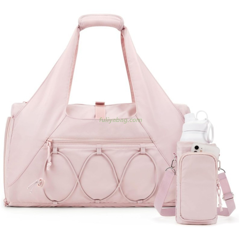 Home Travel Vacation Portable Crossbody Tote Storage Bag Pink Women Gym Travel Overnight Bag With Waterbottle Pocket