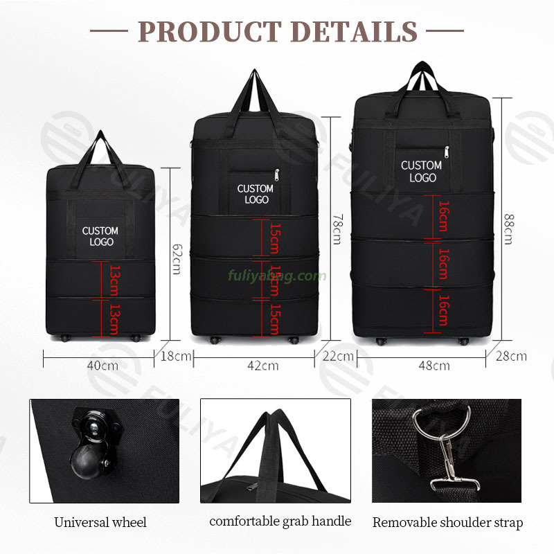 Wholesale Custom Unisex Large Capacity Foldable Expandable Travel Luggage Rolling Wheeled Trolley Backpack Duffel Bag