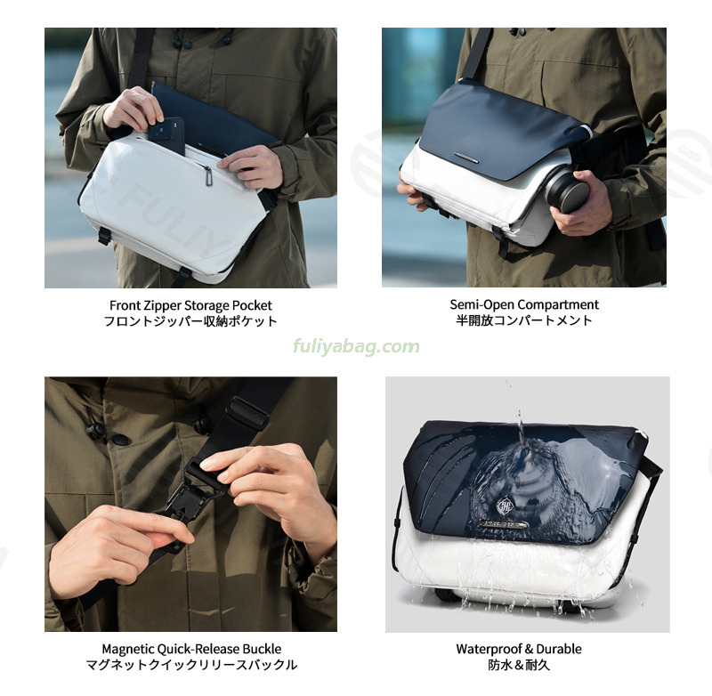 Custom Logo Large Capacity Outdoor Sports Motorcycle Cycling Bag Magnetic Buckle Messenger Bag Men's Crossbody Bag
