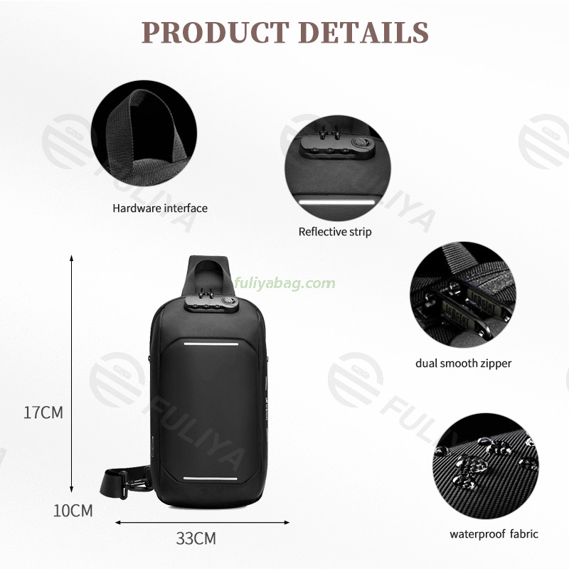 Wholesale Fashion Casual Polyester Anti-theft Men Chest Bag Multi-functional Waterproof USB Single Shoulder Sling Bag