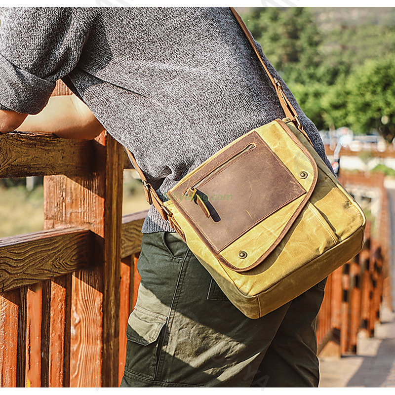 Custom Vintage Waterproof Crossbody Single Shoulder Bag Luxury Canvas Business Messenger Bag for Men