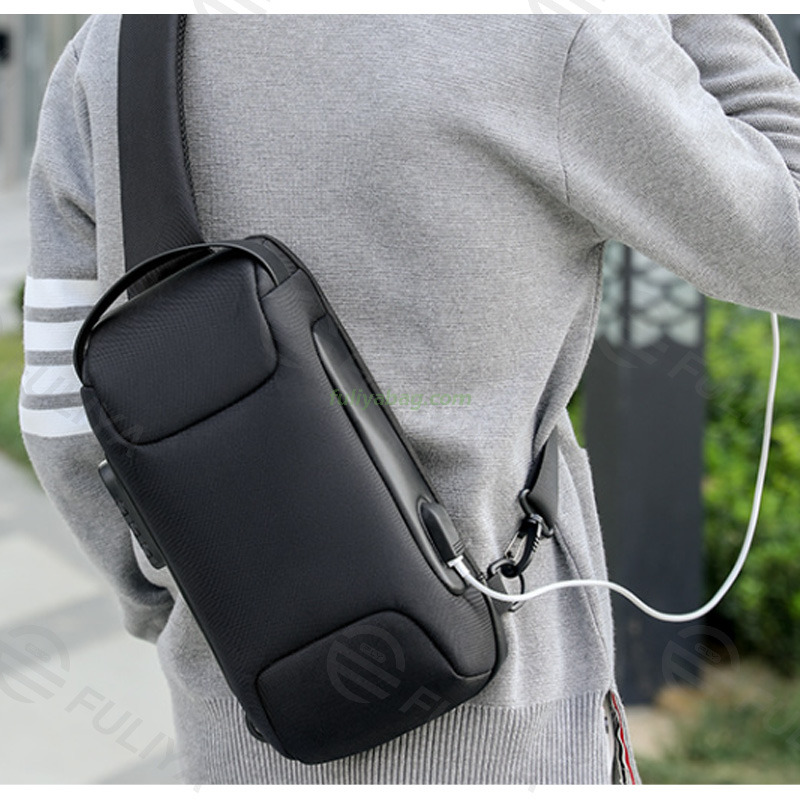 Waterproof Custom Anti Theft Sling Shoulder Bag Fashion Mens Crossbody Motorcycle Chest bag with Phone Recharger