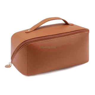 Women Beauty Cosmetic Bag Portability Travel Makeup Brush Bag PU Leather Waterproof Toiletries Storage Bag With Handle