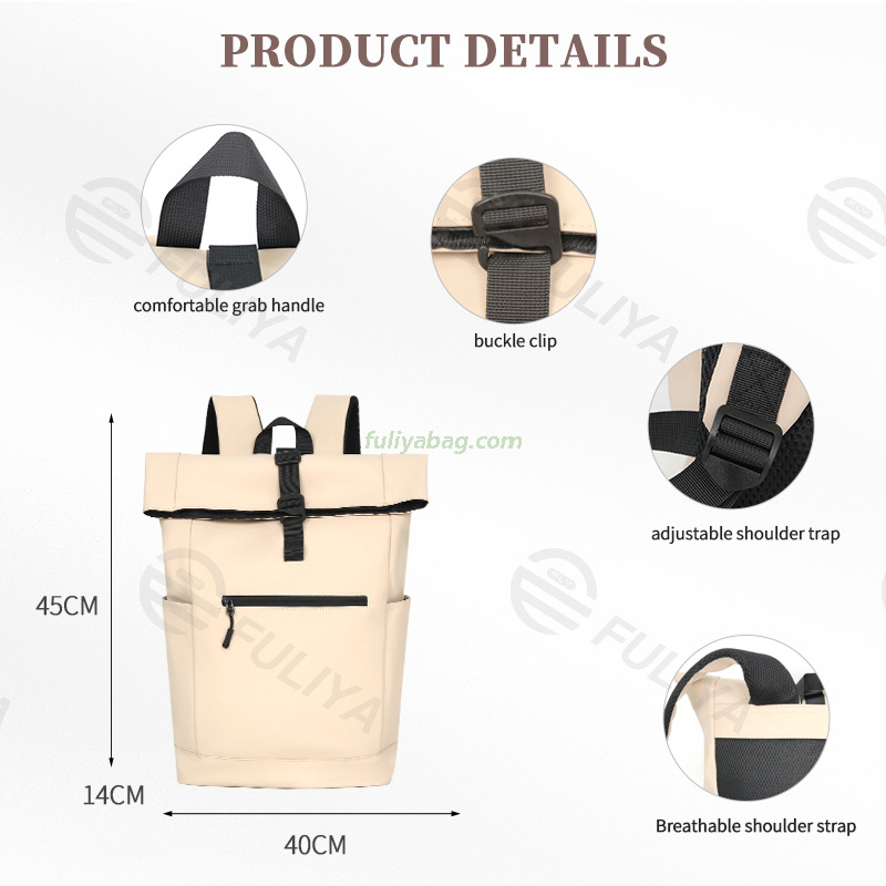 Custom Travel Roll Top Backpack Casual Daypack College Bag Rucksack Male Business Laptop Backpack for Men