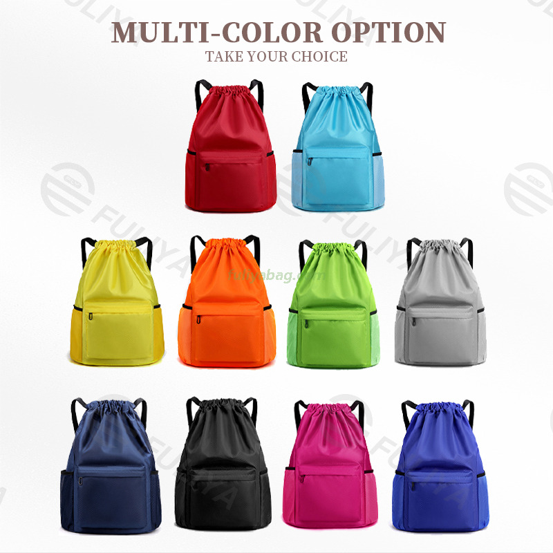 Custom Logo Casual String Knapsack Waterproof Sports Gym Drawstring Backpack Bag With Pocket for Swimming Beach