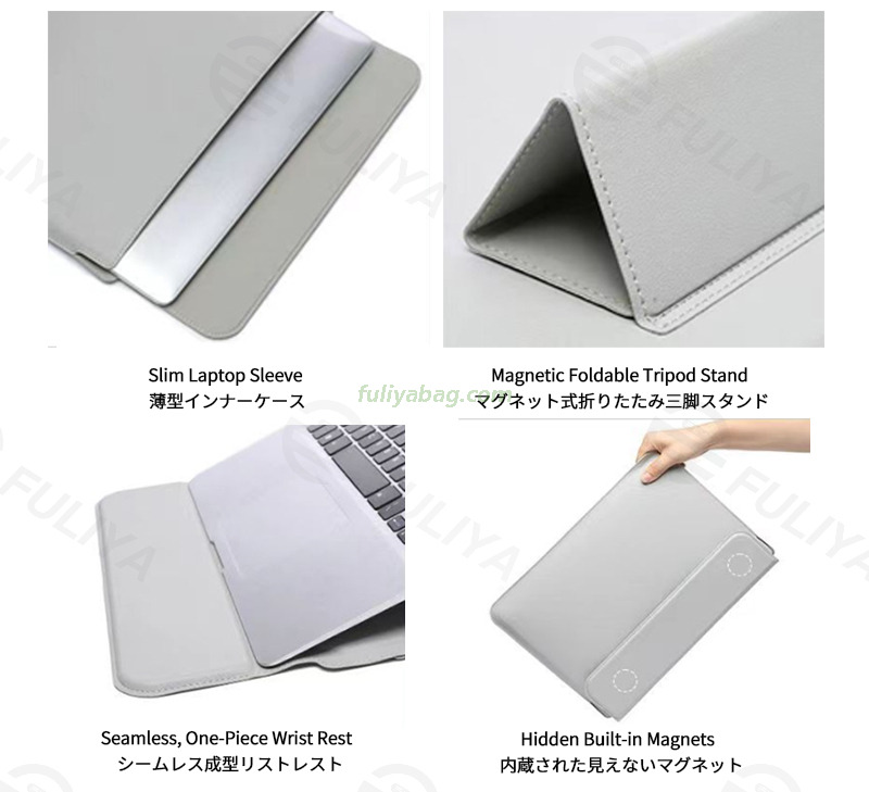 Custom Logo Smooth Leather Portable Protective Laptop Cover Notebook Computer Stand Flip Laptop Sleeve Case for Mackbook