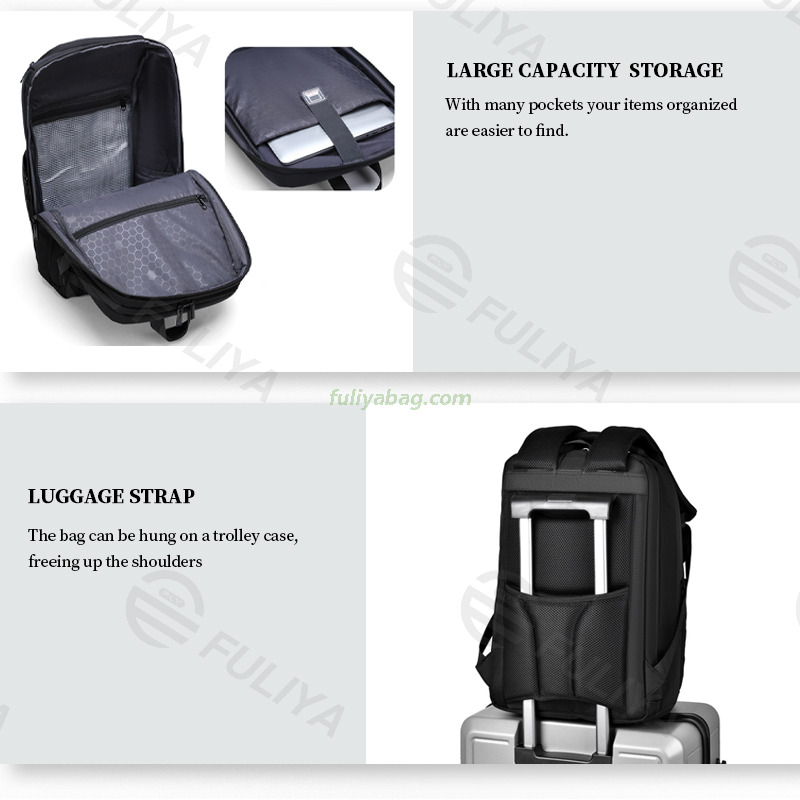 Large Capacity USB Charging Port Black Leather Backpack Business Waterproof Travel Laptop Backpack for Men