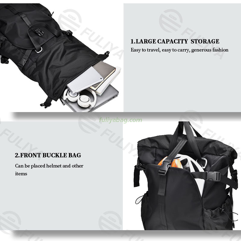 Rolling Top Functional Pockets Causal Travel Sport Riding Backpack Male College Students Laptop Backpack