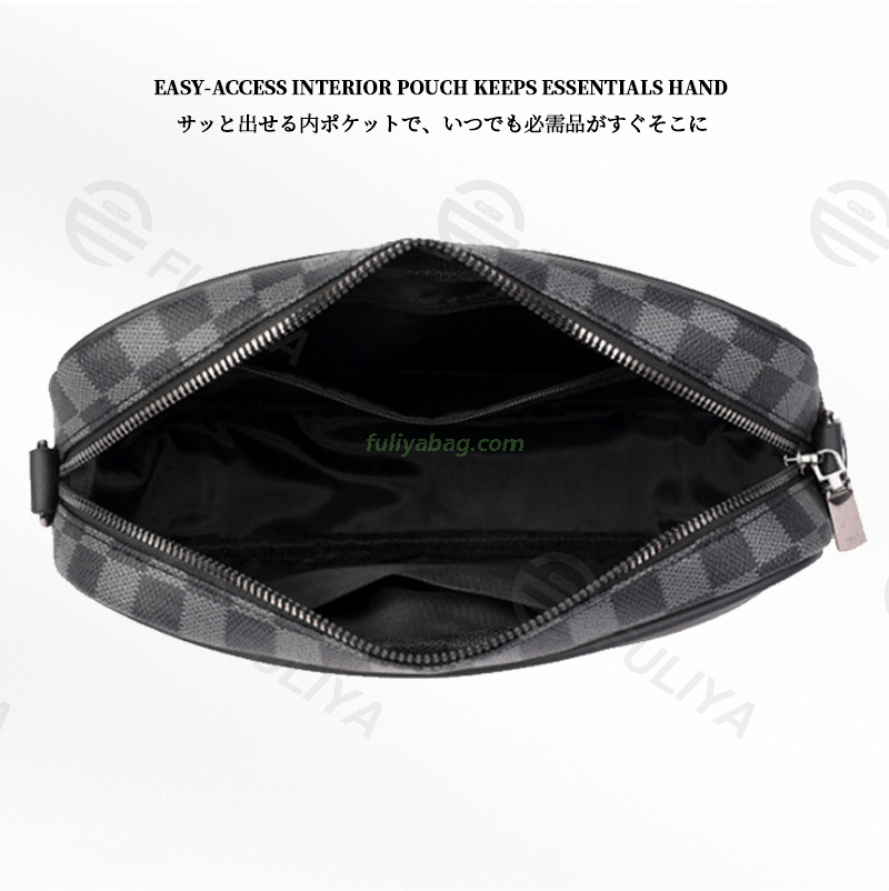 Custom Logo Brand Black Plaid PU Leather Casual Small Square Sling Shoulder Bags Luxury Business CrossBody Bag for Men