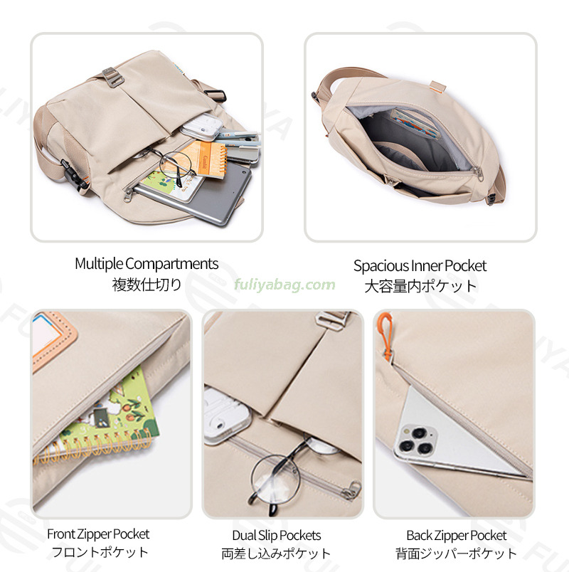 Fashion Waterproof College Students Men's Messenger Bag Large Capacity Multi Compartment Travel Crossbody Shoulder Bag