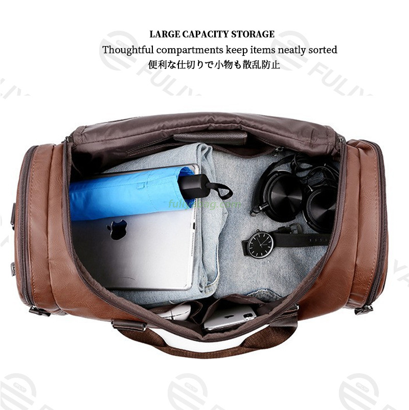 Custom Logo Waterproof PU Leather Business Duffle Bag Large Capacity Single Shoulder Luggage Tote Bag Travel Duffel Bag