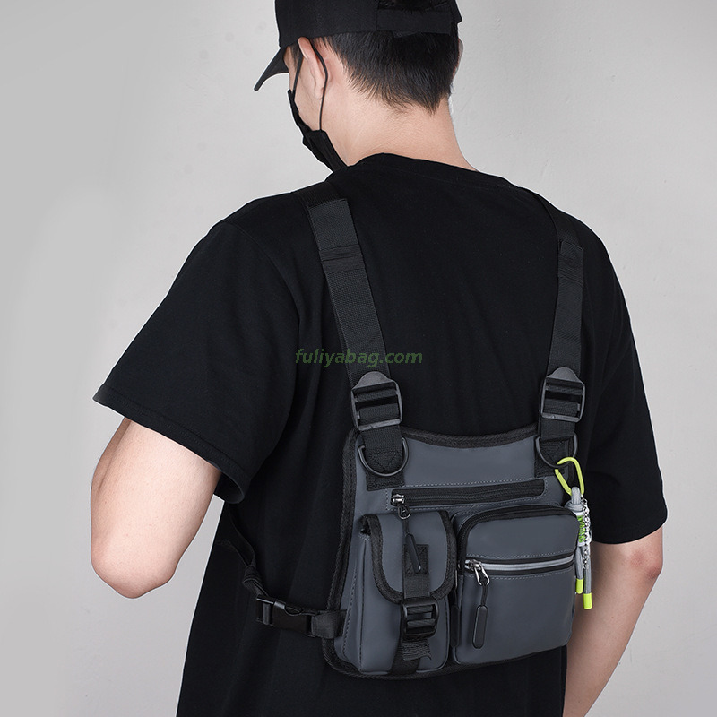 Custom Logo Portable Travel Waterproof Tactical Fishing Adjustable Belt Chest Sling Bag Men Sports Running Vest Bag