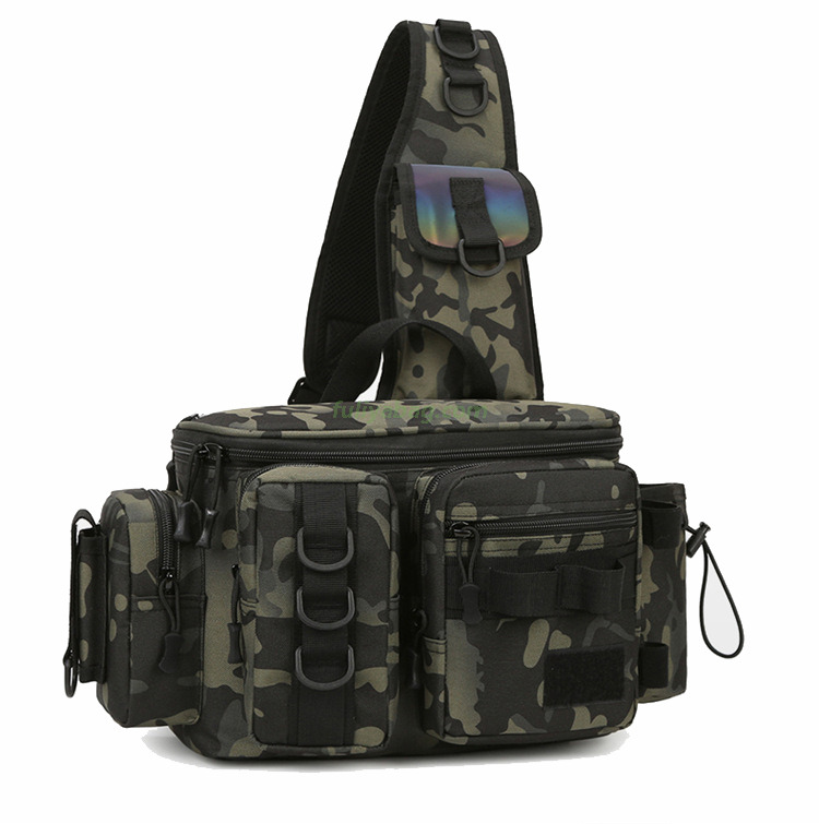 Wholesale Waterproof Oxford Camouflage Fishing Tackle Crossbody Bag Large Capacity Tactical Outdoor Fishing Rod Bag