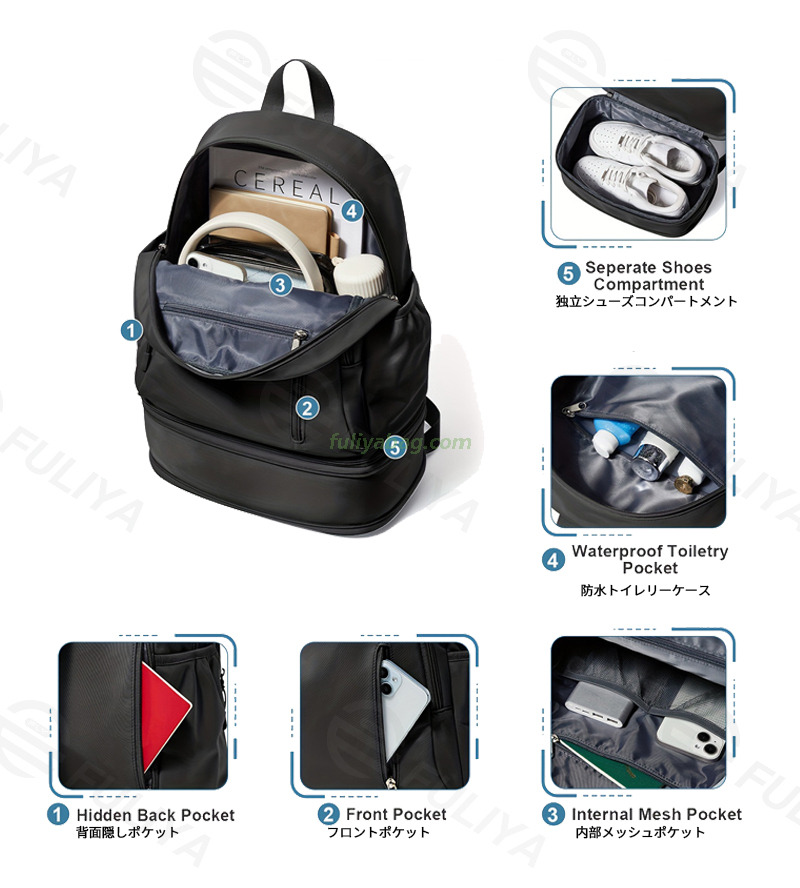 Custom Water-Resistant Casual Unisex Outdoor Travel Pack Large Capacity Gym Yoga Cycling Bag Expandable Sports Backpack