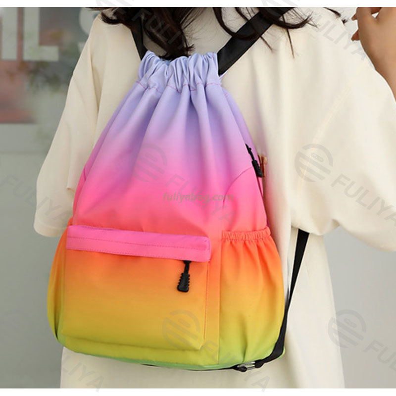 Custom Large Capacity Outdoor Causal Sport Basketball Bag Waterproof Nylon Gradient Drawstring Backpack