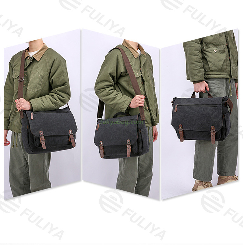 Unisex Custom Logo Retro Thickened Men's Shoulder Crossbody Bag School Handbag Large Canvas Messenger Bag
