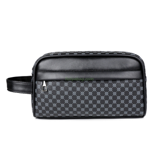 Custom PU Leather Business Bag Luxury Handbag Wrist Bag Waterproof Wear-Resistant Geometric Design Men Clutch Bag