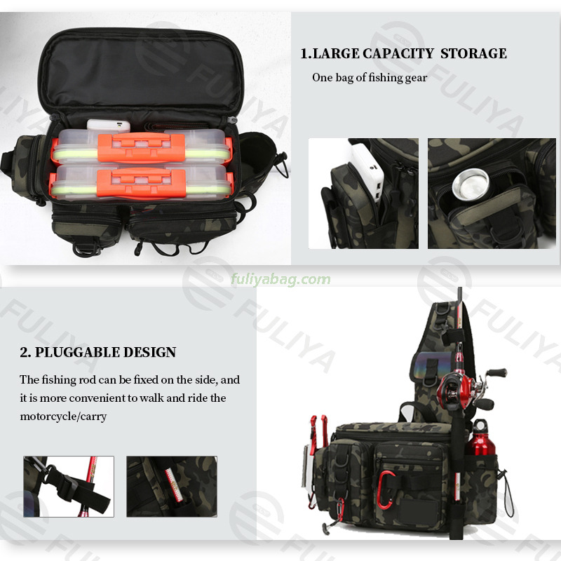 Wholesale Waterproof Oxford Camouflage Fishing Tackle Crossbody Bag Large Capacity Tactical Outdoor Fishing Rod Bag