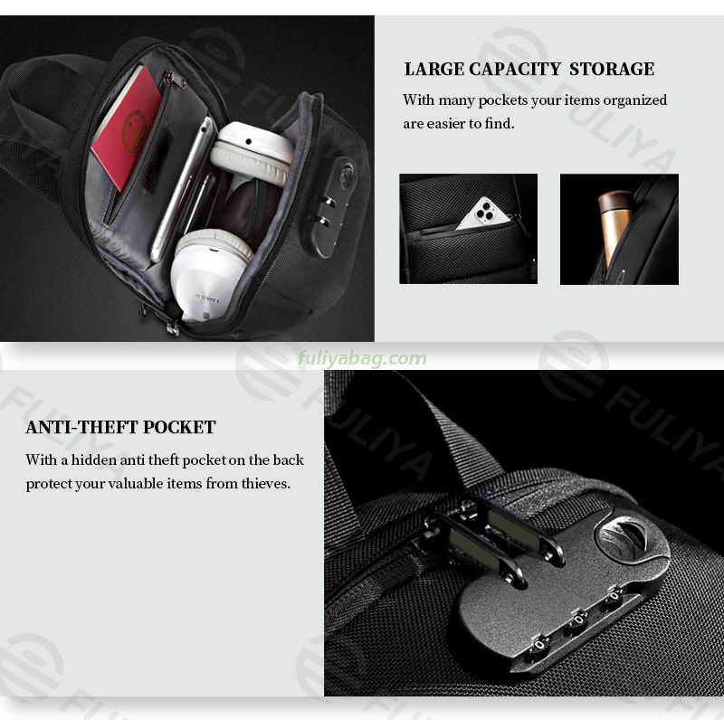 Wholesale Fashion Casual Polyester Anti-theft Men Chest Bag Multi-functional Waterproof USB Single Shoulder Sling Bag