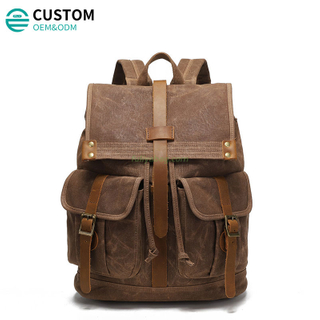 Custom Vintage Large Capacity Student Rucksack Waterproof Canvas Outdoor Daypack Sports Travel Hiking Backpack