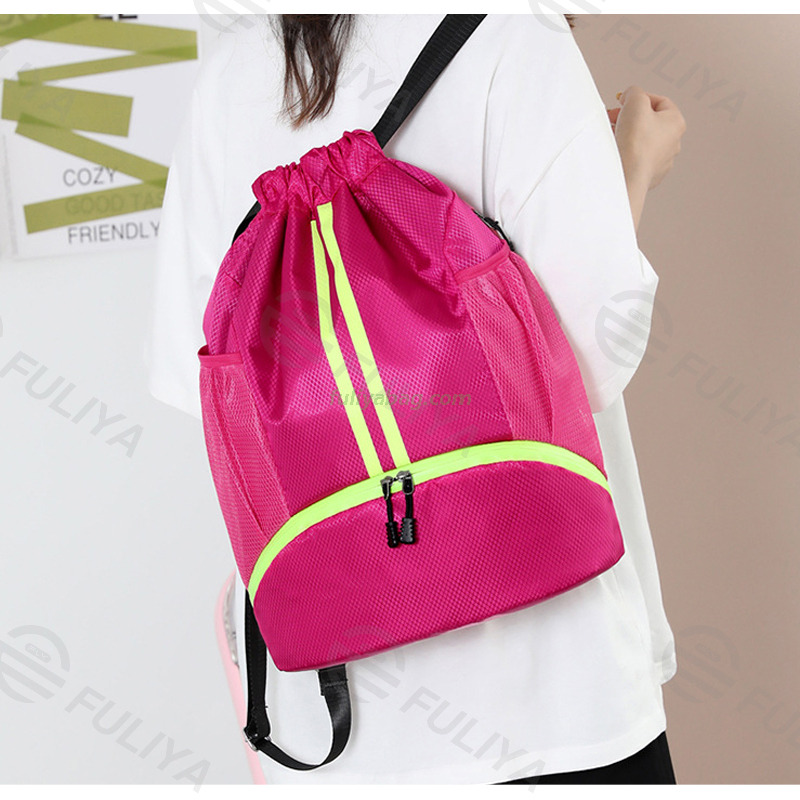 Custom Polyester Dry-wet Separation Beam Mouth Drawstring Swimming Basketball Sport Bag Fitness Gym Drawstring Bags