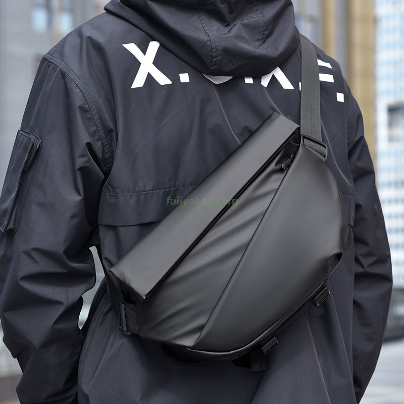 Men's Large Capacity Waterproof PU Leather Ultralight Shoulder Crossbody Bags Fashion Hiking Riding Travel Chest Bags