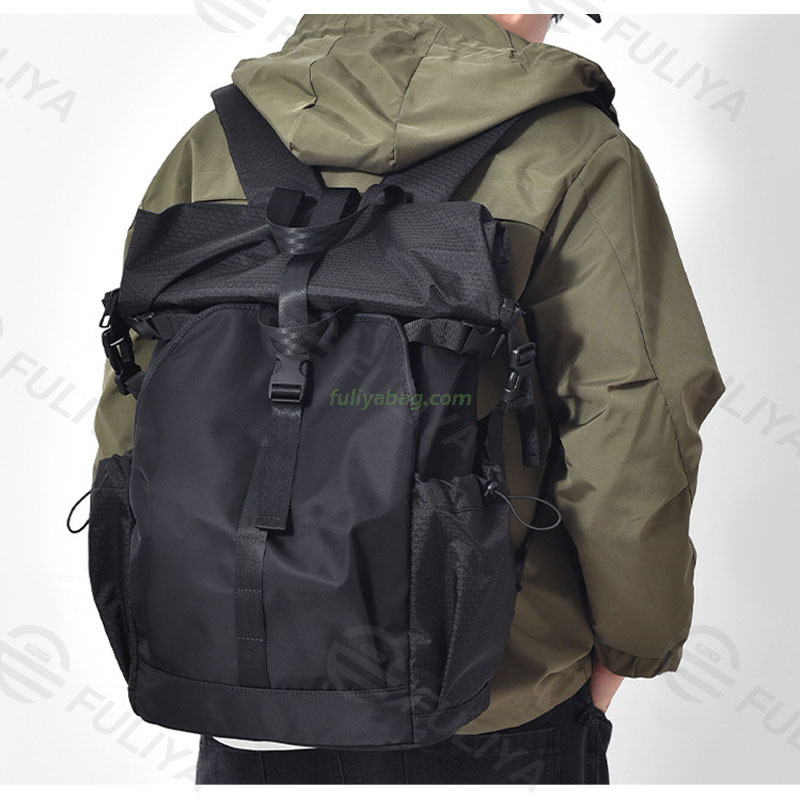 Rolling Top Functional Pockets Causal Travel Sport Riding Backpack Male College Students Laptop Backpack