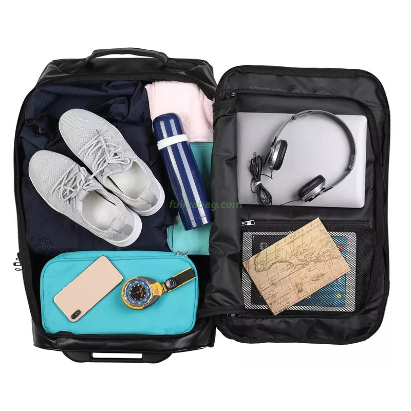Customized Waterproof Soft Roller Camping Bag 60L Wheeled Luggage Duffel Sports Trolley Rolling Gym Travel Bag