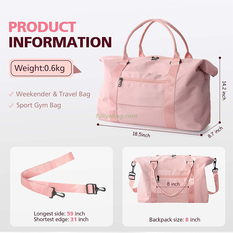 Waterproof Nylon Weekender Bag Carry On Tote Sport Gym Bags Travel Essentials Duffle Luggage Bag for Women Men
