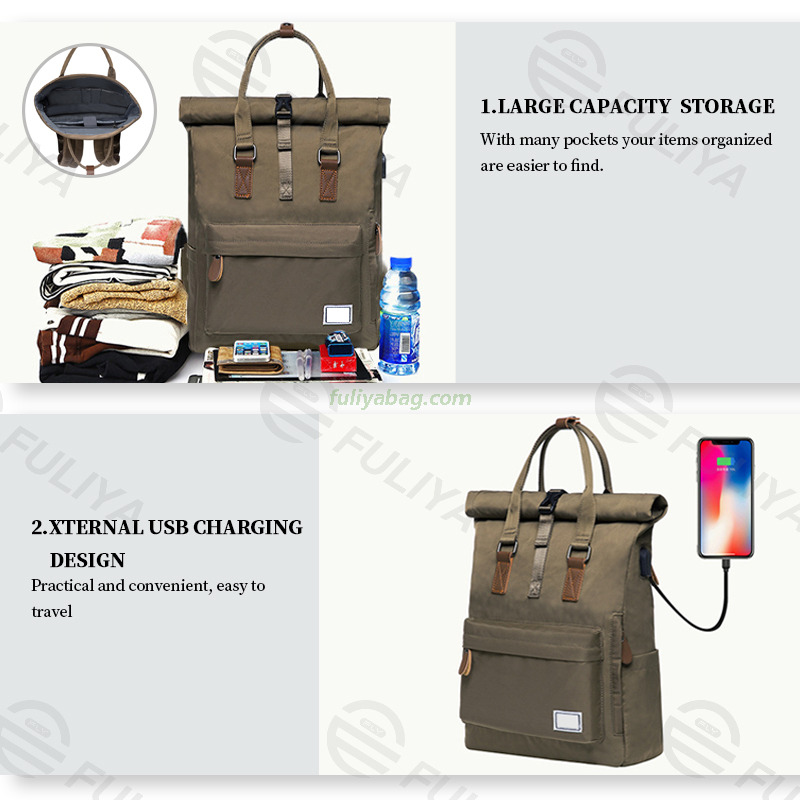 Durable High Quality Men Women Polyester Daypack Vintage Waterproof Rucksack Other Laptop Roll Top Backpack 