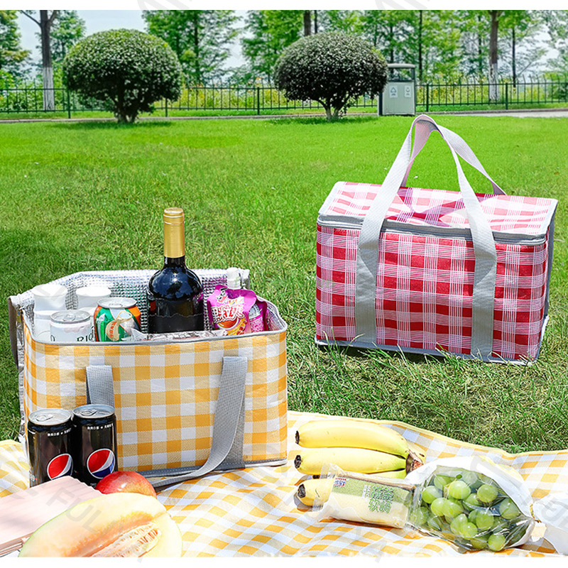Customized Collapsible Insulated Ice Cooler Bag Aluminum Frame Fabric Folding Outdoor Picnic Basket with Handle