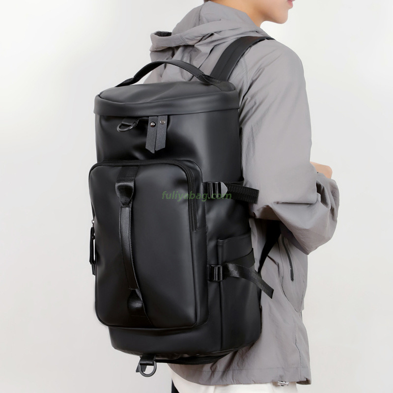 Custom Logo Fashionable PU Duffle Bag Portable Zipper Closure Shoe Compartment Sport Gym Travel Backpack for Men Women