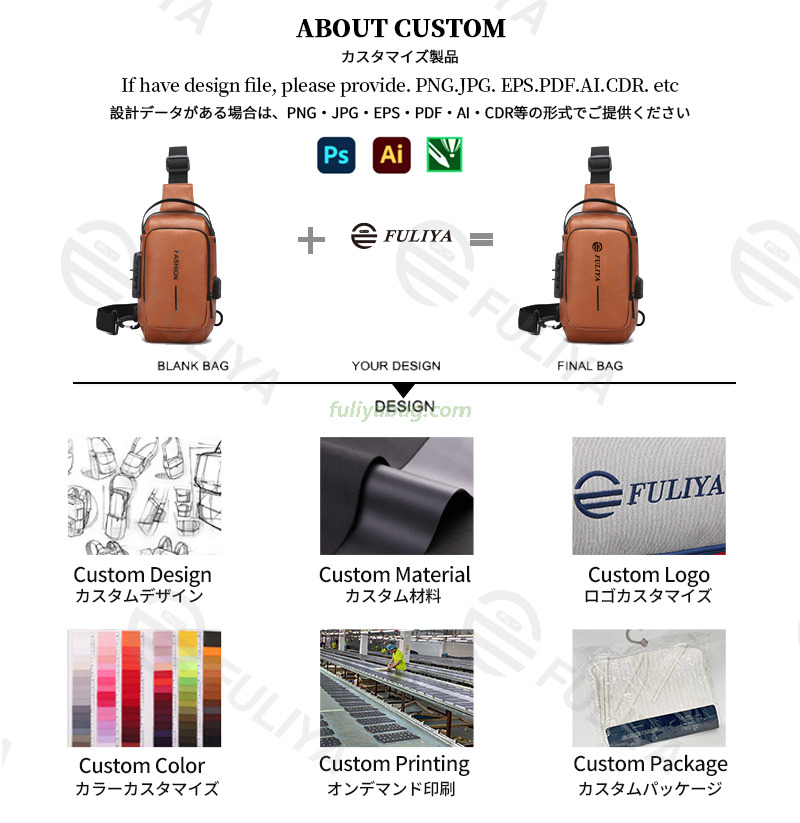 Custom Logo Waterproof USB Anti Theft Crossbody Bag Men Shoulder Chest Motorcycle Bike Sling Bag With Password Lock