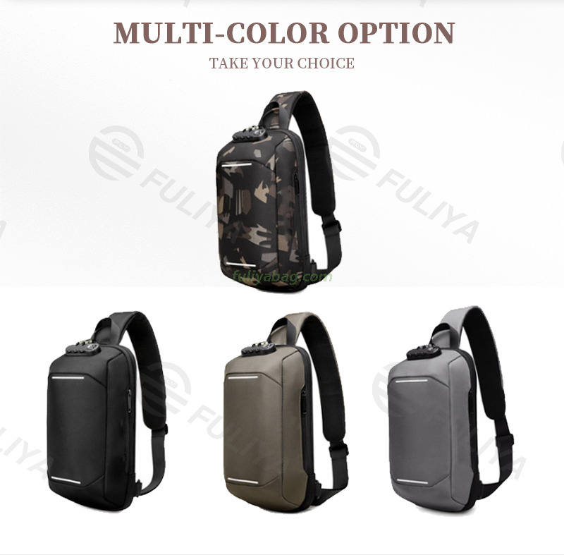 Wholesale Fashion Casual Polyester Anti-theft Men Chest Bag Multi-functional Waterproof USB Single Shoulder Sling Bag