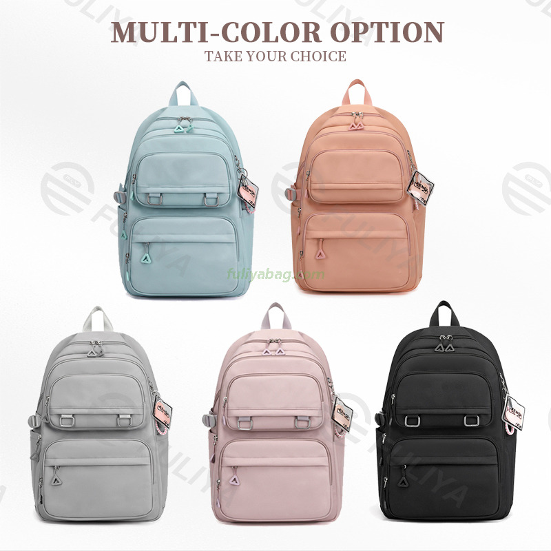 Customized Logo Lightweight Nylon Student Backpack Waterproof Large Capacity Beautiful Girls Pink School Bag