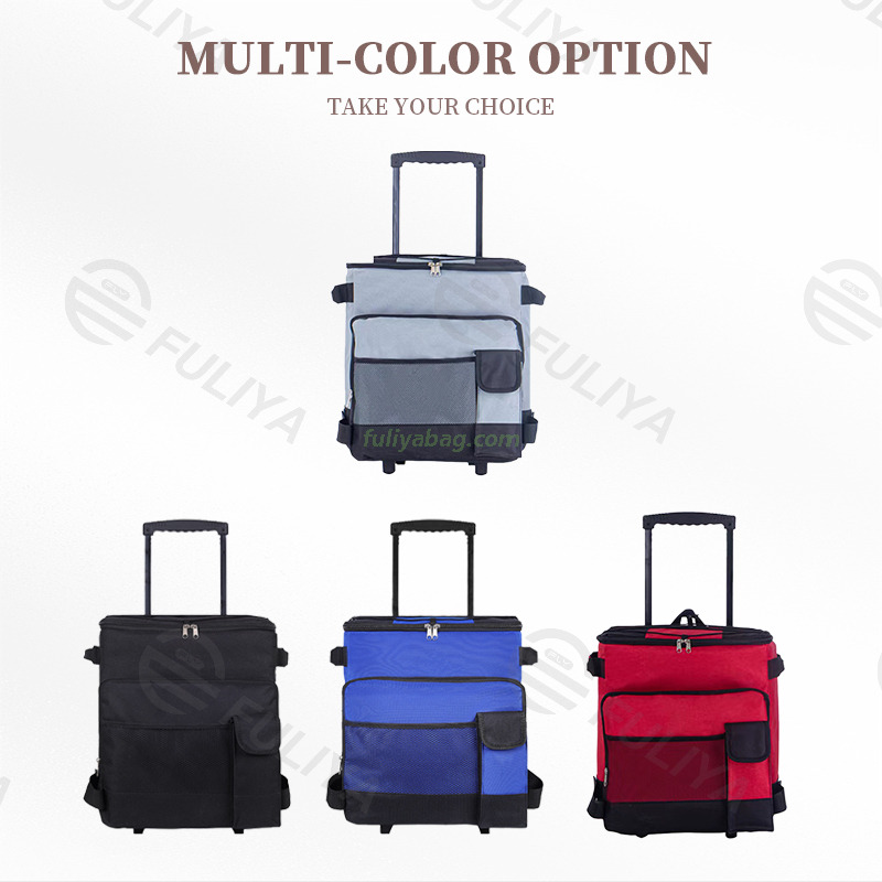 Custom Wheeled Insulated Cooler Bag 600D Oxford Eco-Friendly Lunch Bag Large Folding Picnic Cooler Bag
