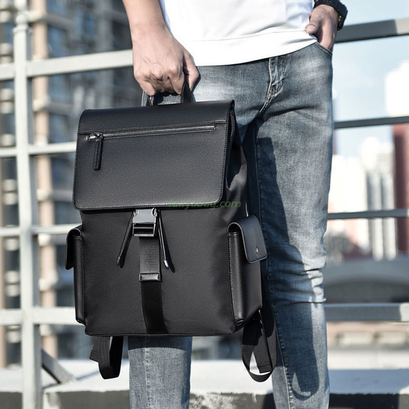 Fashion Waterproof Pu Leather Black Travel Business Laptop Back Bag College Student School Bag Luxury Men Backpack