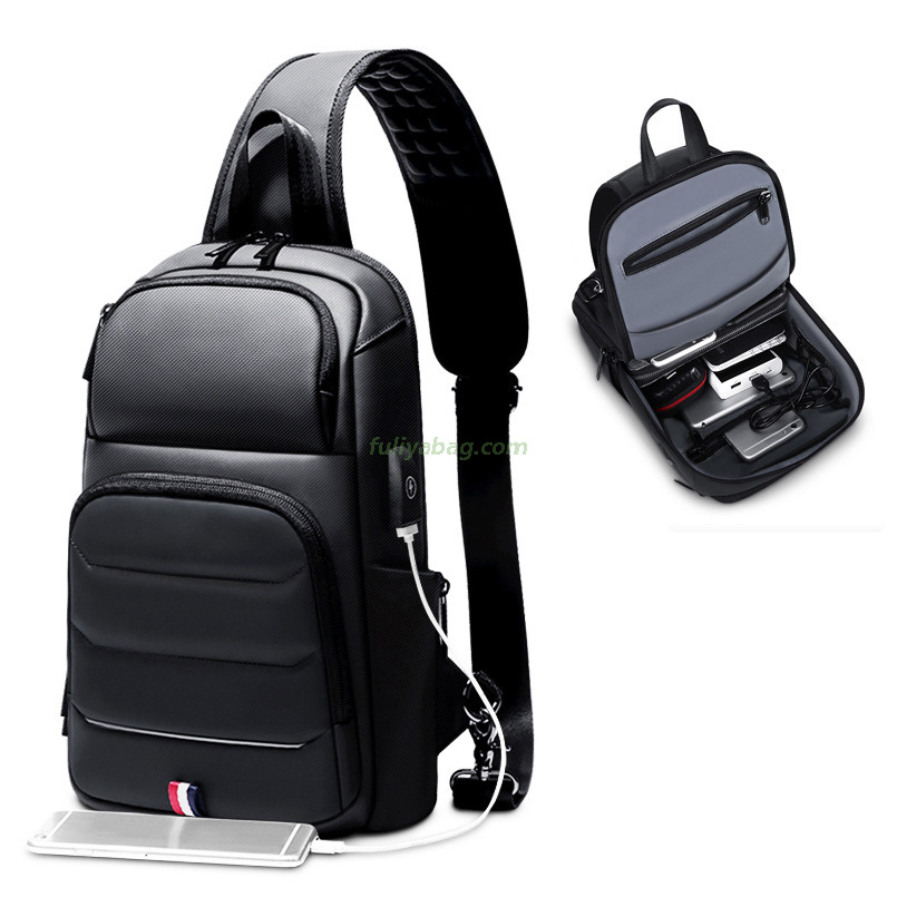 Waterproof Custom USB Charging Crossbody Shoulder Messenger Bag Motorcycle Chest Pack Bag for Men