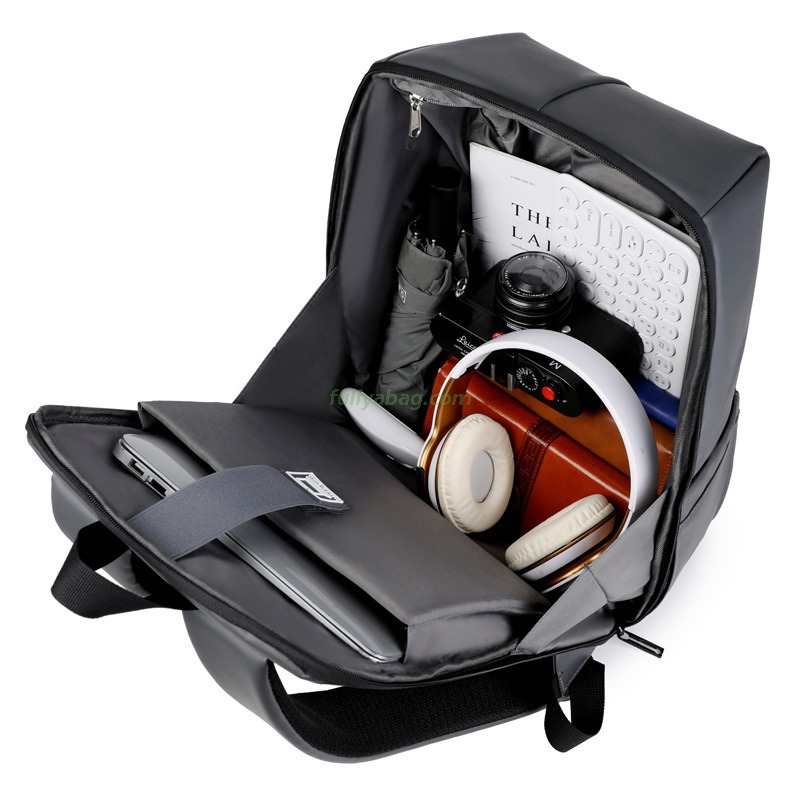 High Capacity Business Backpack Fashion Design Waterproof Zipper Closure Leather Reflective Strip Men's Laptop Backpack