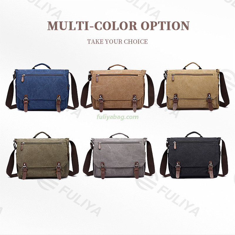 Unisex Custom Logo Retro Thickened Men's Shoulder Crossbody Bag School Handbag Large Canvas Messenger Bag