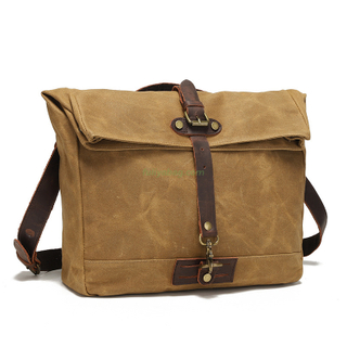 Vintage Camping Laptop Tote Bag Custom Waxed Canvas Satchel Single Shoulder Crossbody Messenger Bag For Men