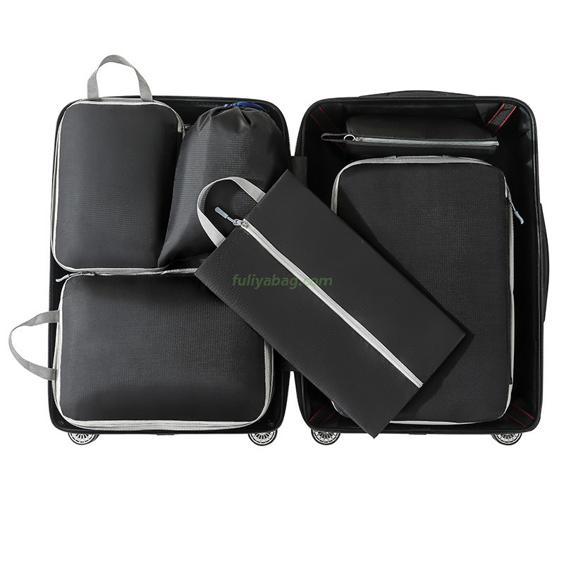 Reusable Oxford Suitcase Organizer Bag 6-Piece Portable Travel Compression Cubes Storage Bag for Clothes Shoes Cosmetic