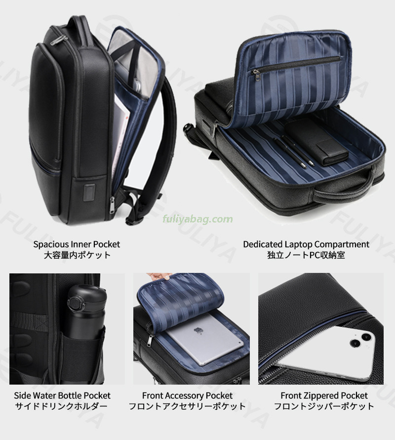 Custom High Quality Pu Leather Men's Computer Backpack Waterproof Classic School Travel Laptop Backpack With Usb Charging