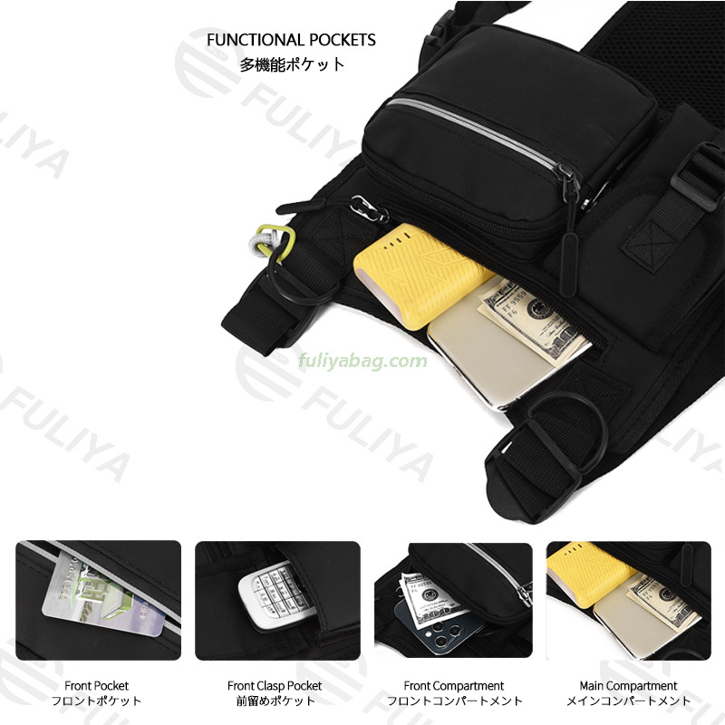 Custom Logo Portable Travel Waterproof Tactical Fishing Adjustable Belt Chest Sling Bag Men Sports Running Vest Bag