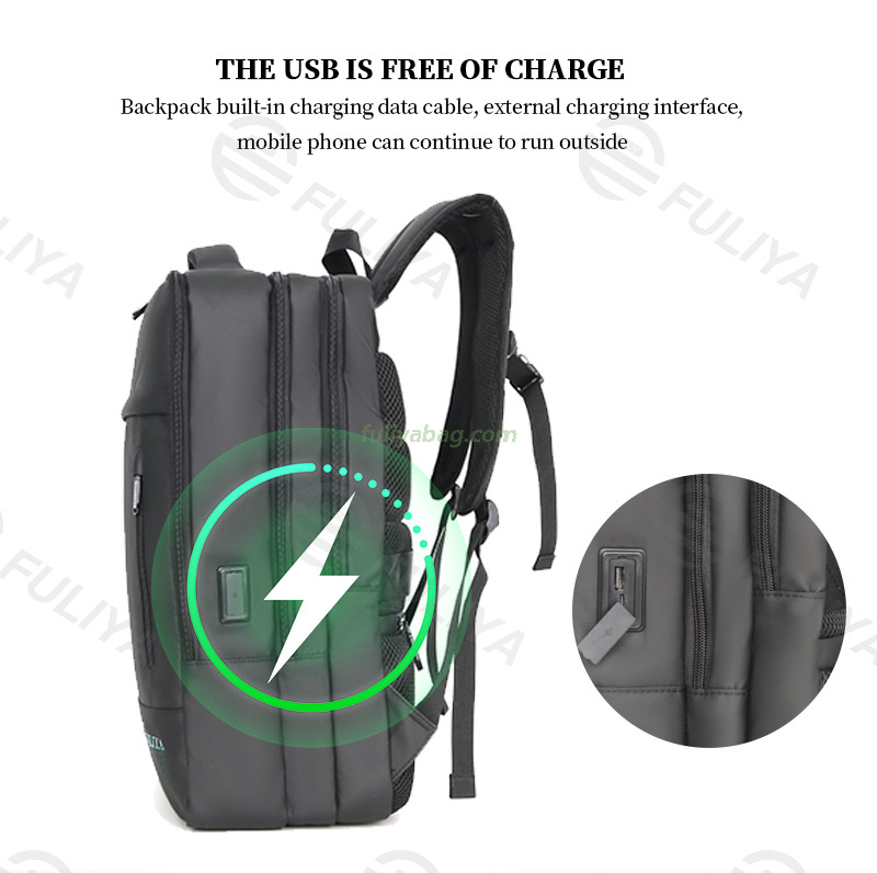 Unisex Laptop Zipper Bag Waterproof Fabric Customizable Logo Student Work Business Travel Laptop Backpack With USB